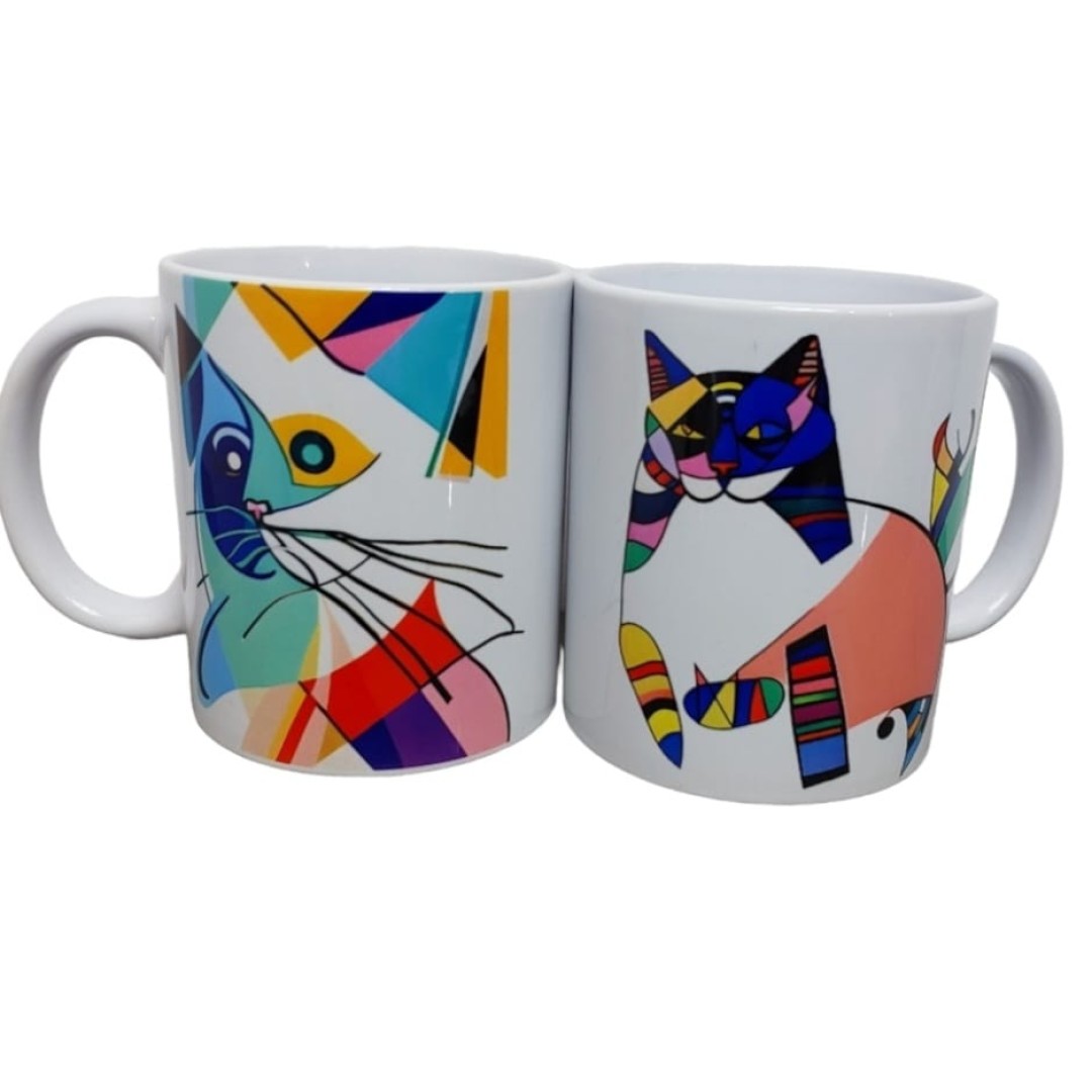 Dupla de canecas gatos coloridos